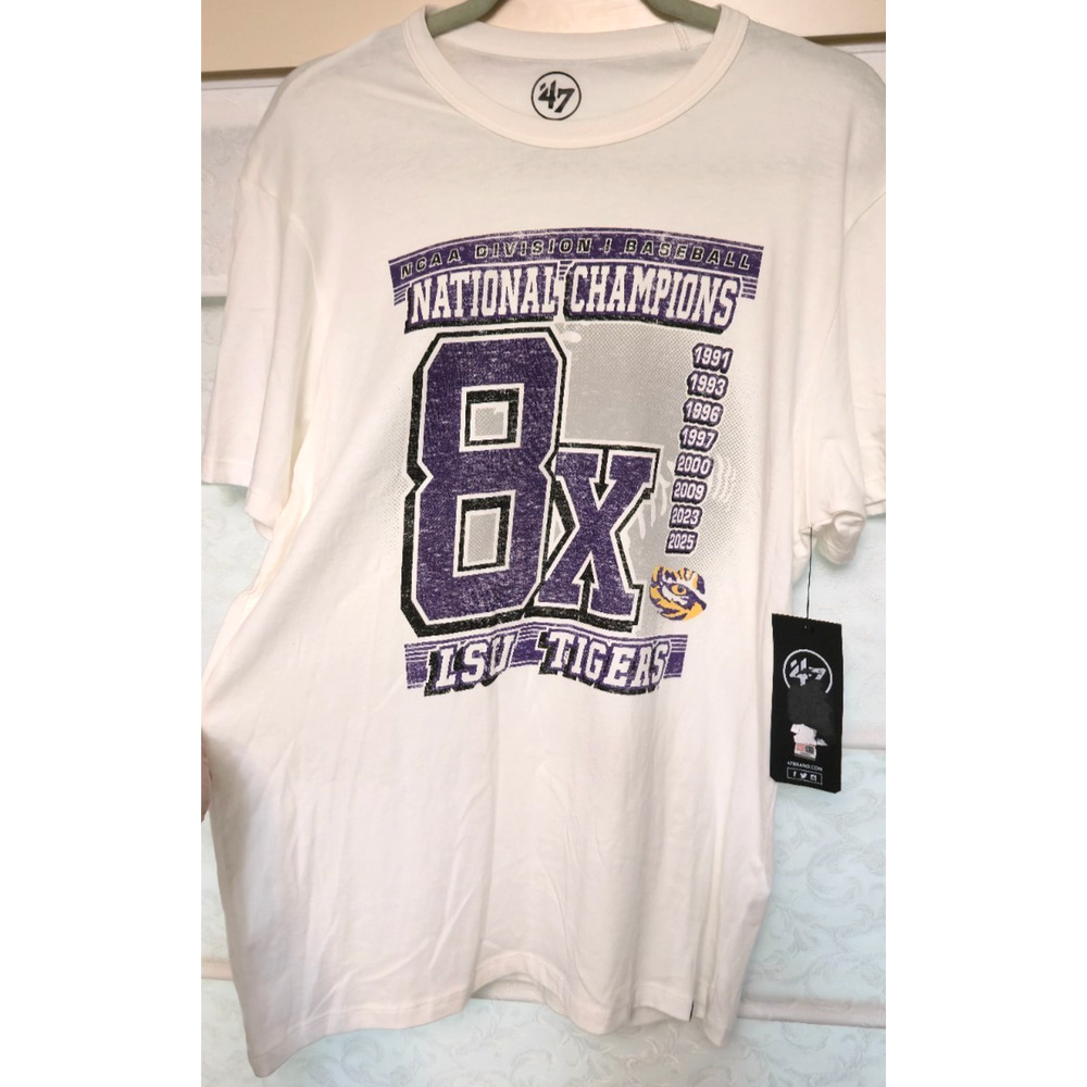 47 Brand LSU Tigers 8X National Champions T Shirt Mens Large NWT White NEW